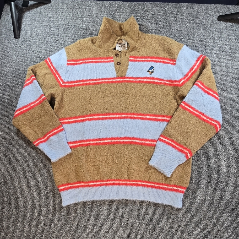 Donald Duck Disney Sweater Mens M Striped Pullover Graphic